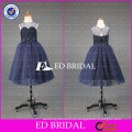 ED Bridal Custom Made Sheer Crew Neck Ball Gown Ankle Length Deep Blue Flower Girl Dress 2017